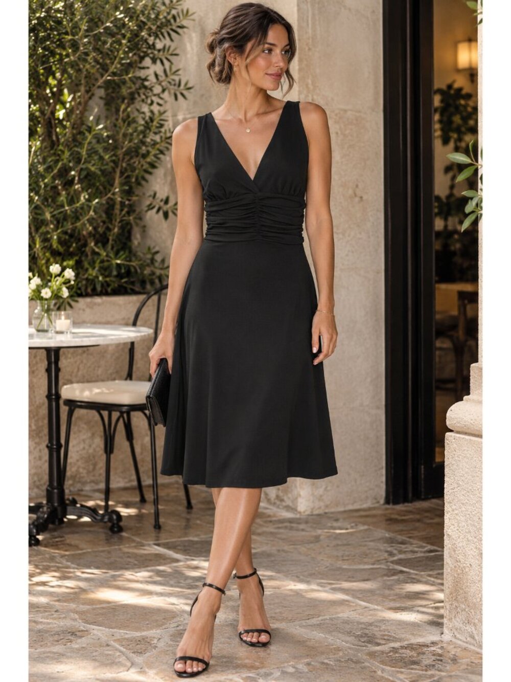 $98 LUCY LOVE Beach Couture Designer Casual Pool Stretch V-Neck Ruched Dress XS
